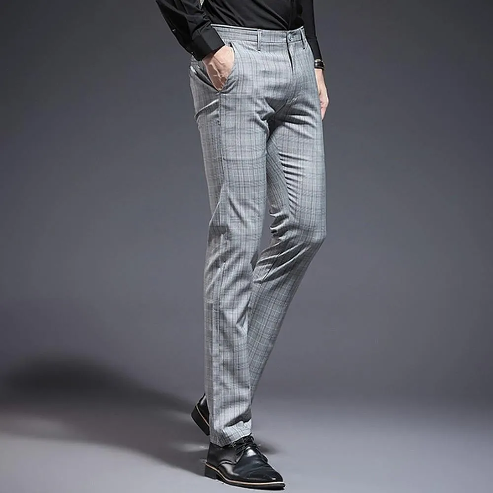 Men's Formal Gingham Polyester Pants