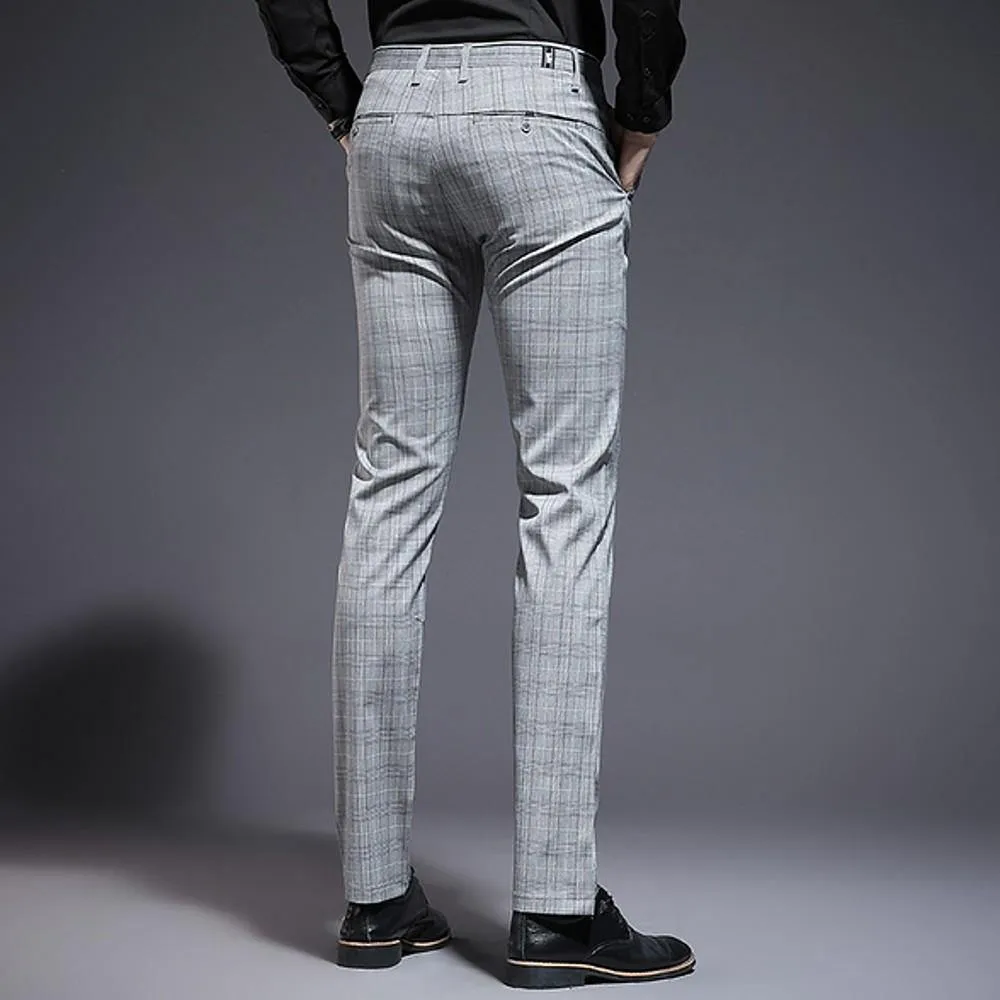 Men's Formal Gingham Polyester Pants