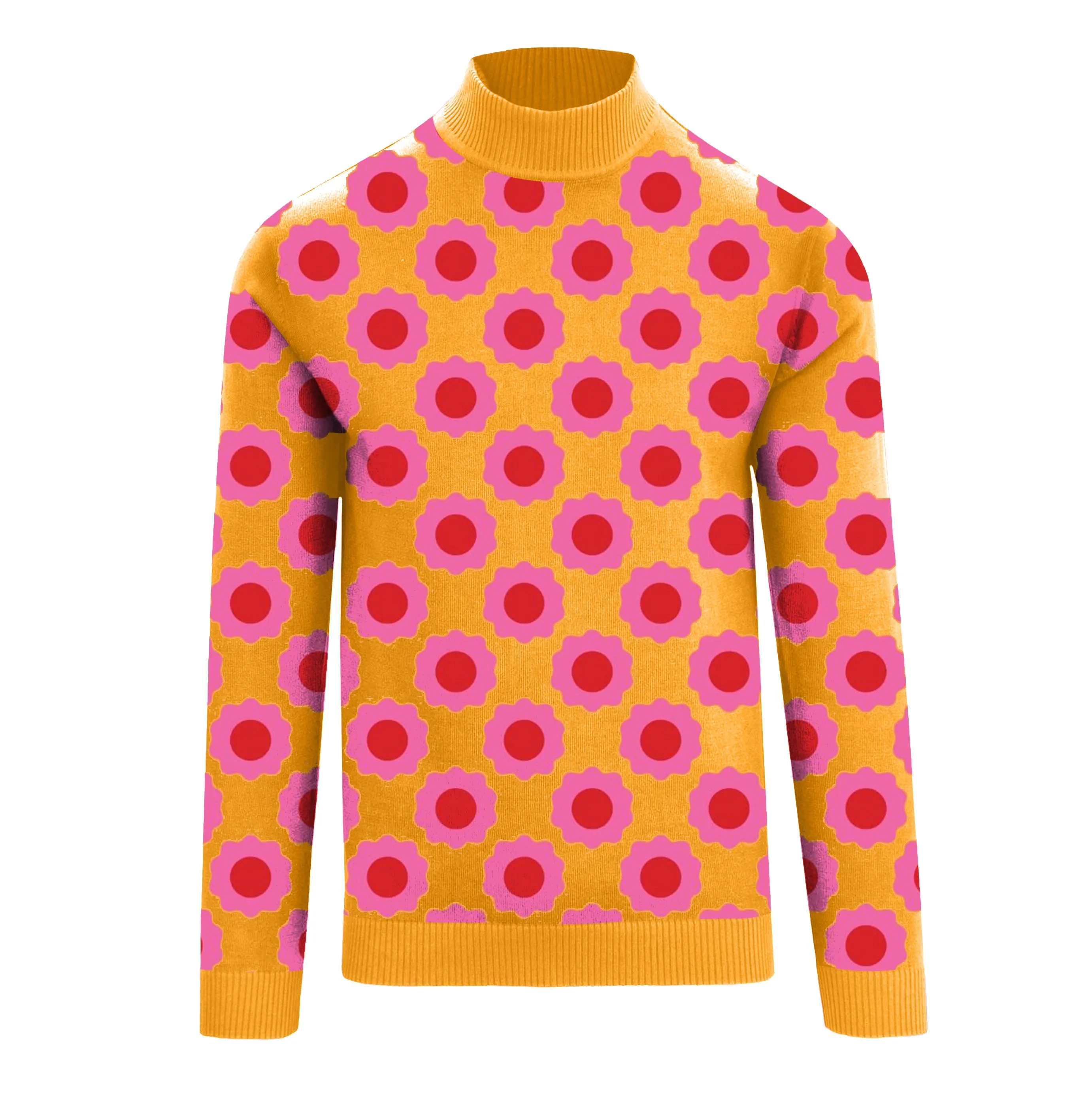 Men's orange geometric jacquard turtleneck T-Shirts
