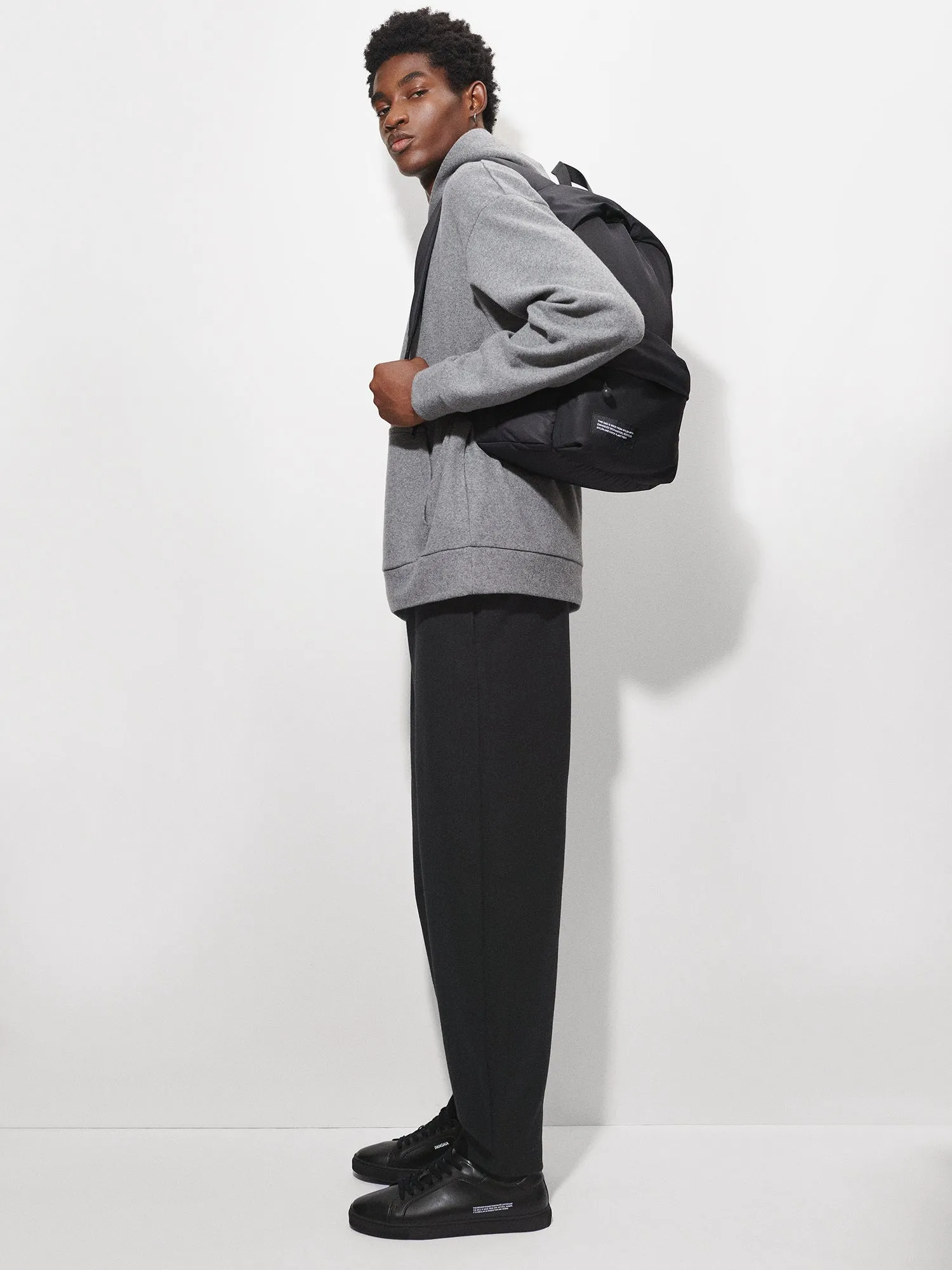 Mens Recycled Wool Jersey Barrel-Leg Track Pants—black