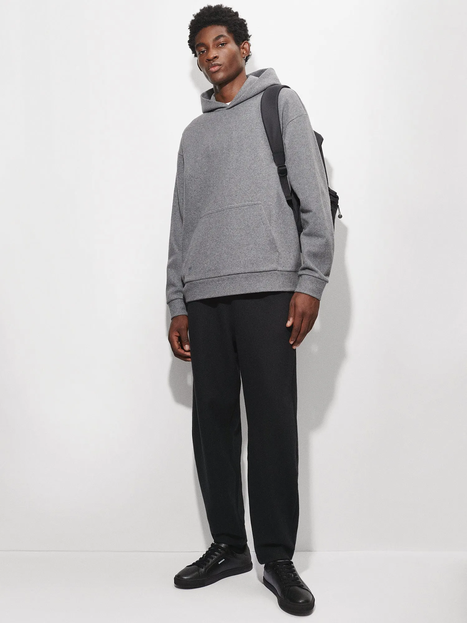 Mens Recycled Wool Jersey Barrel-Leg Track Pants—black