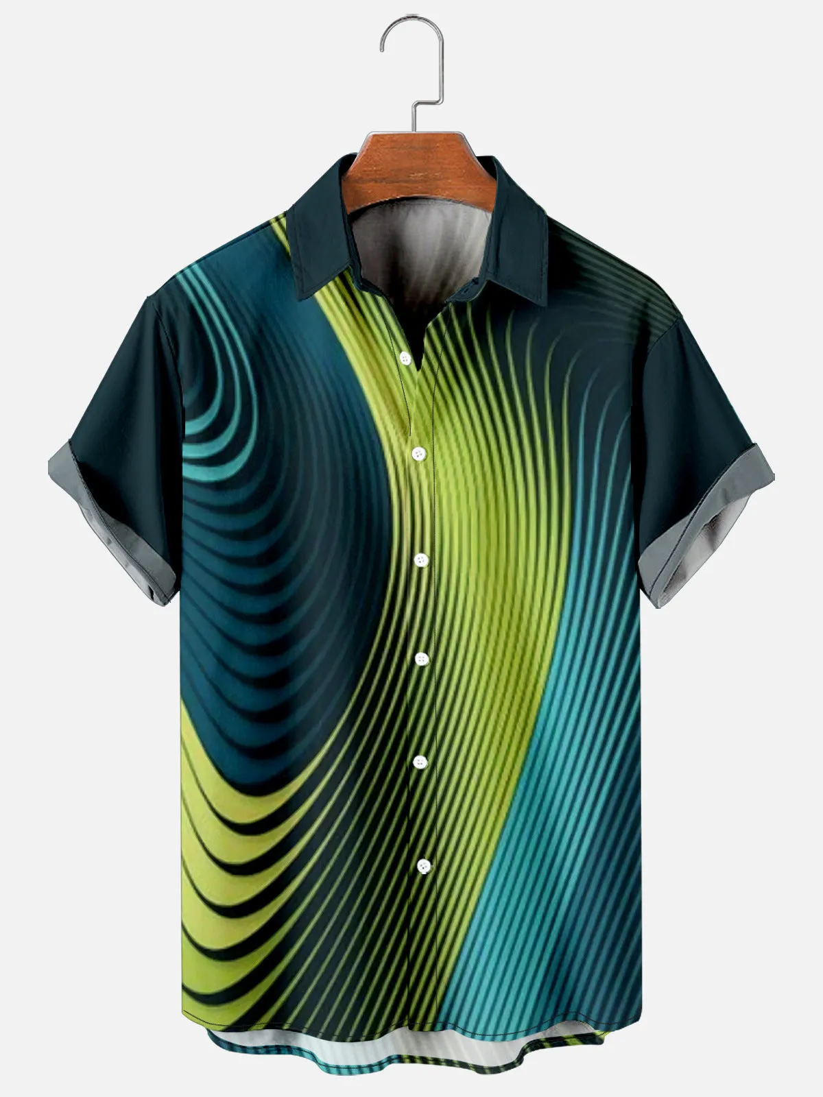 Mens Striped Print Casual Breathable Short Sleeve Hawaiian Shirts