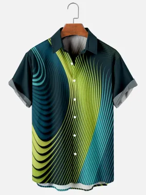 Mens Striped Print Casual Breathable Short Sleeve Hawaiian Shirts