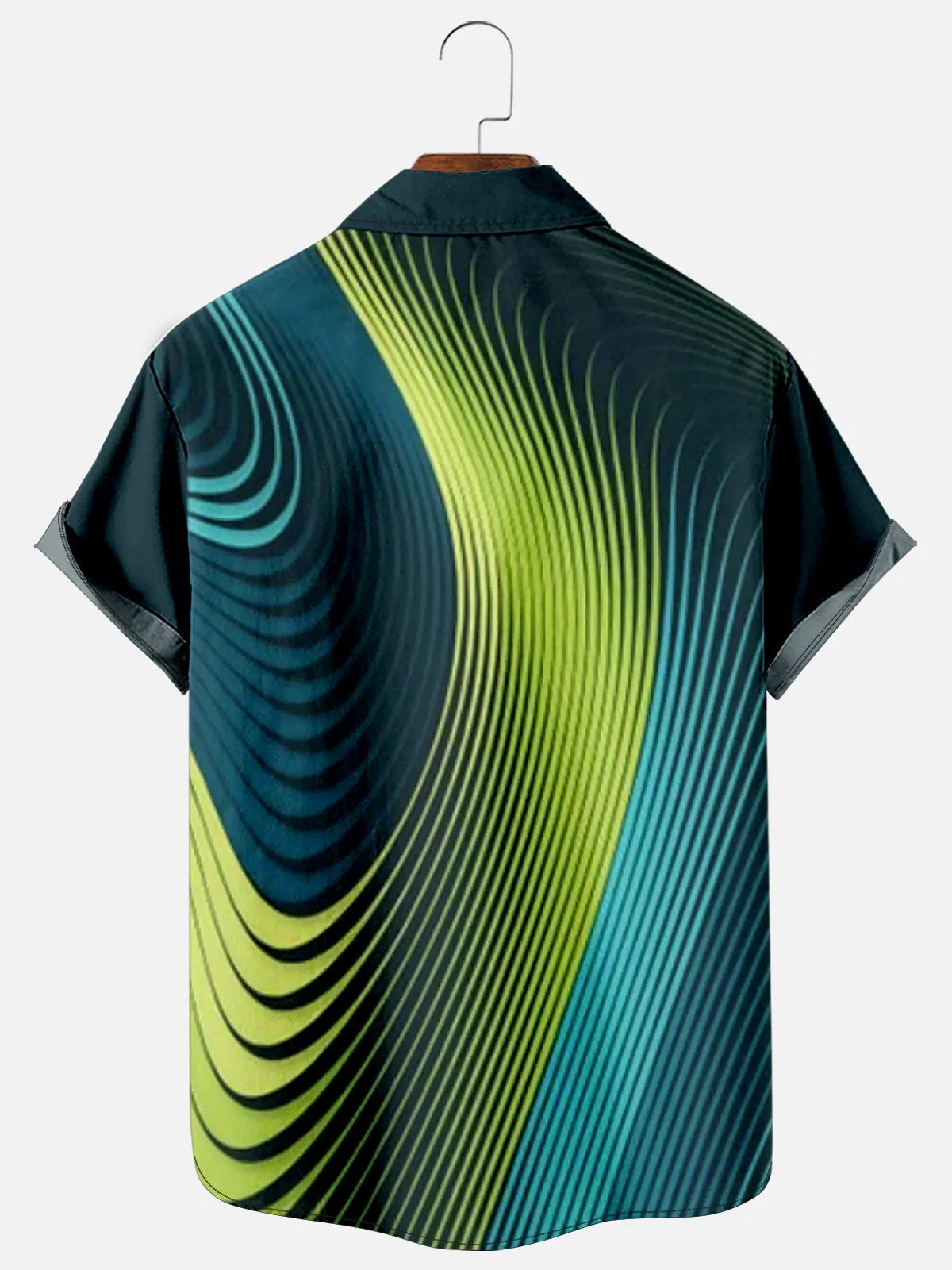 Mens Striped Print Casual Breathable Short Sleeve Hawaiian Shirts