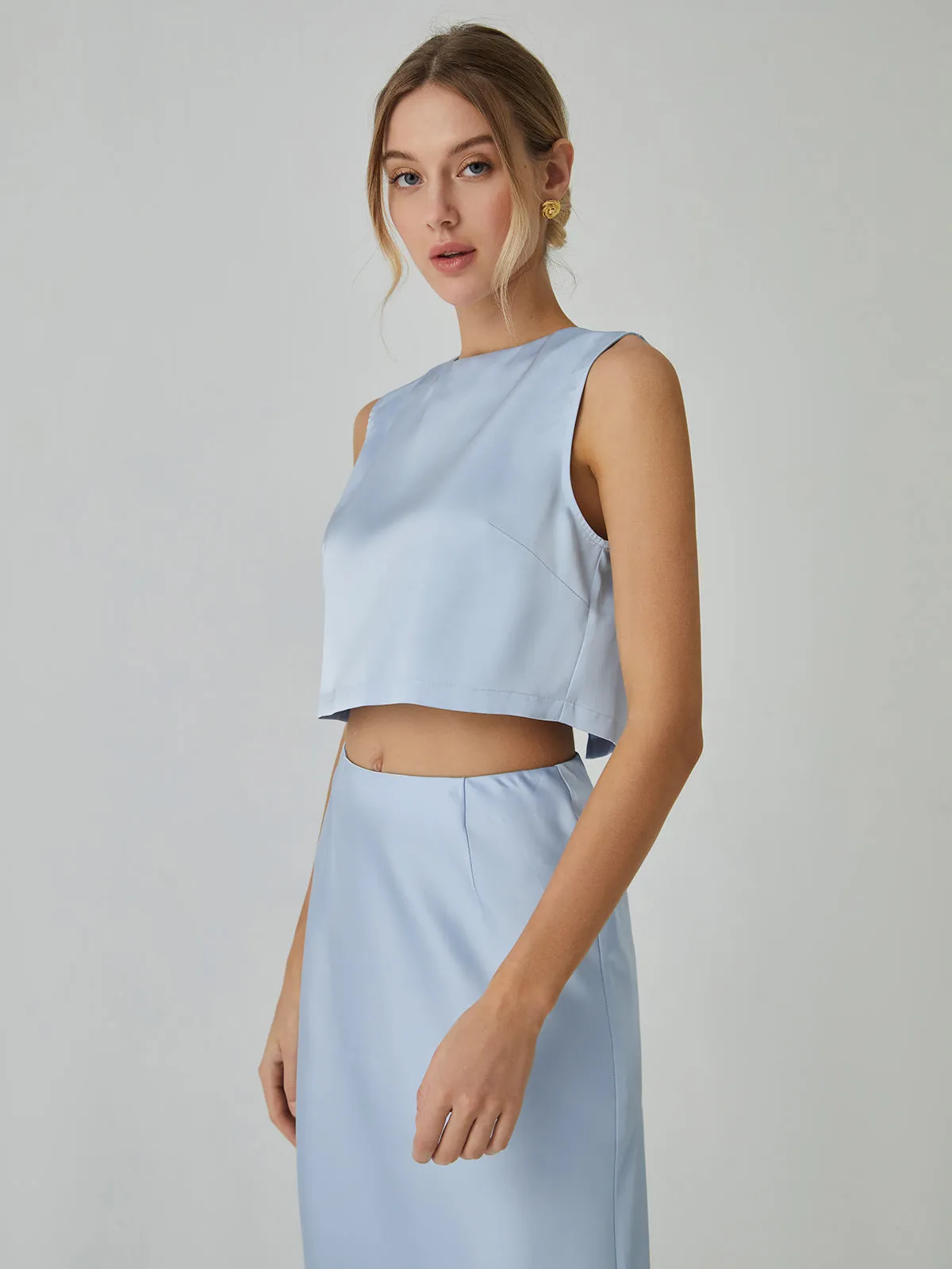 Minimalism Stain Graceful Split Cropped Top