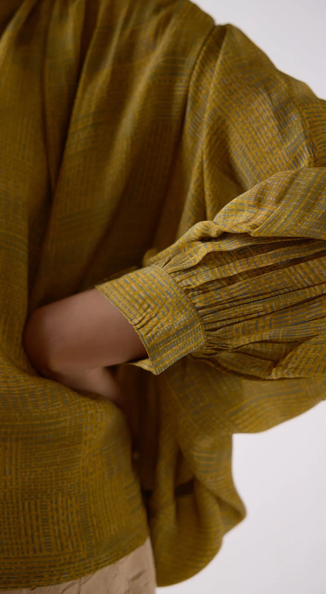 Mustard Crepe Abstract Print Flowing Shirt