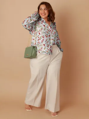 Off White Floral Print Buttoned Shirt