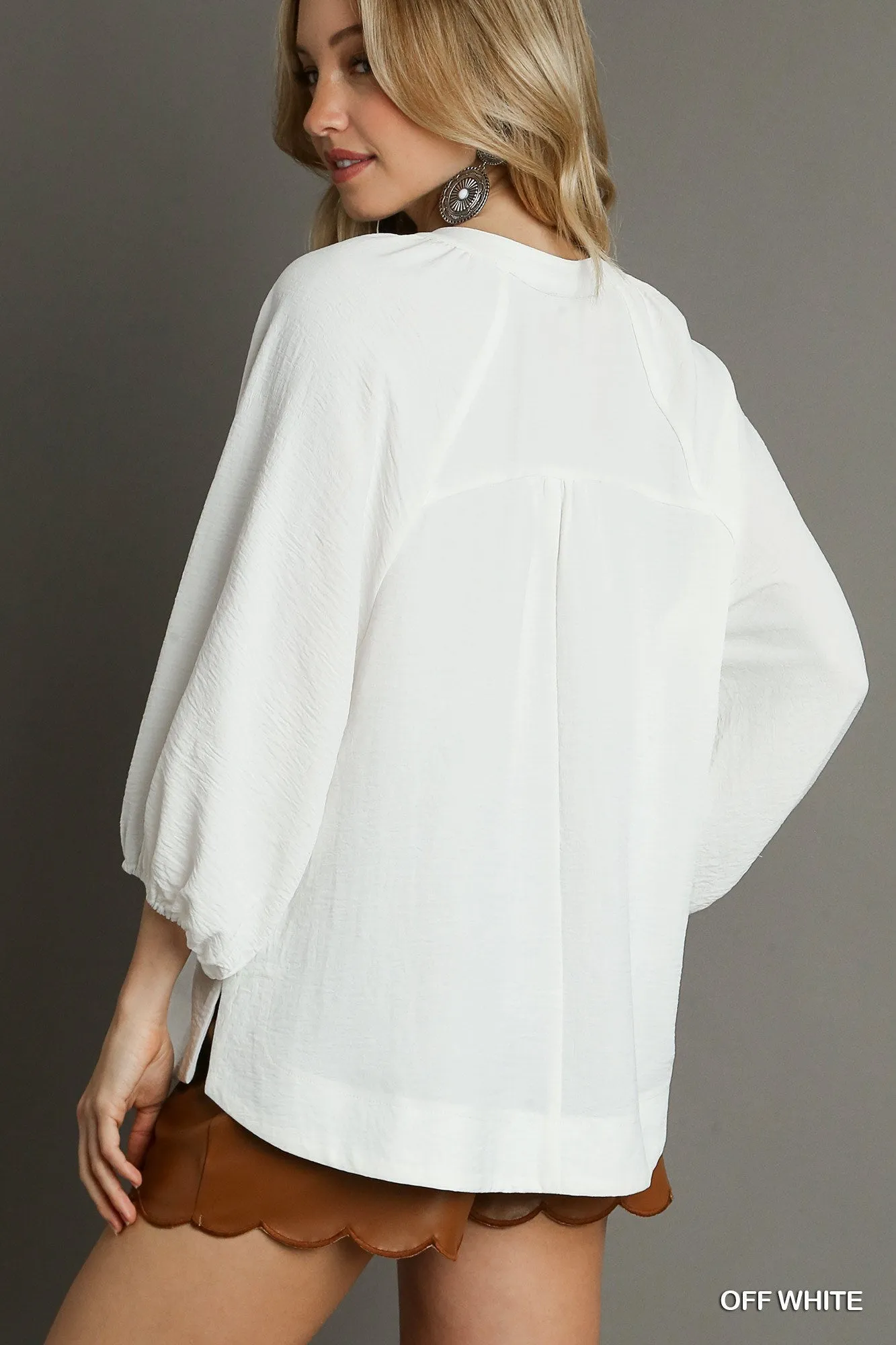 Off White Raglan Sleeve High Low Hem Blouse