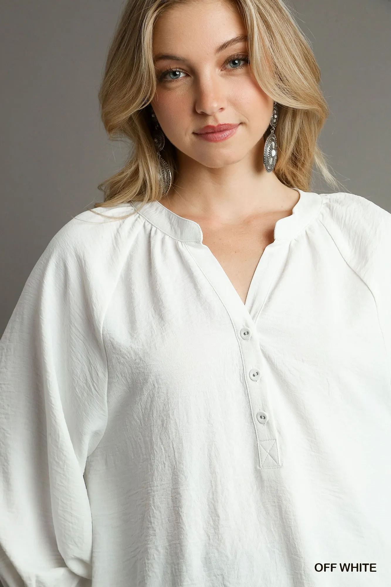 Off White Raglan Sleeve High Low Hem Blouse