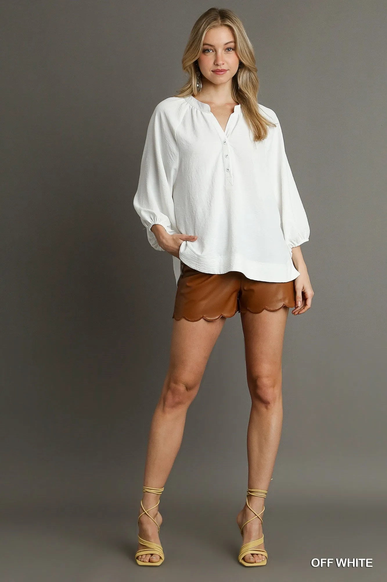 Off White Raglan Sleeve High Low Hem Blouse