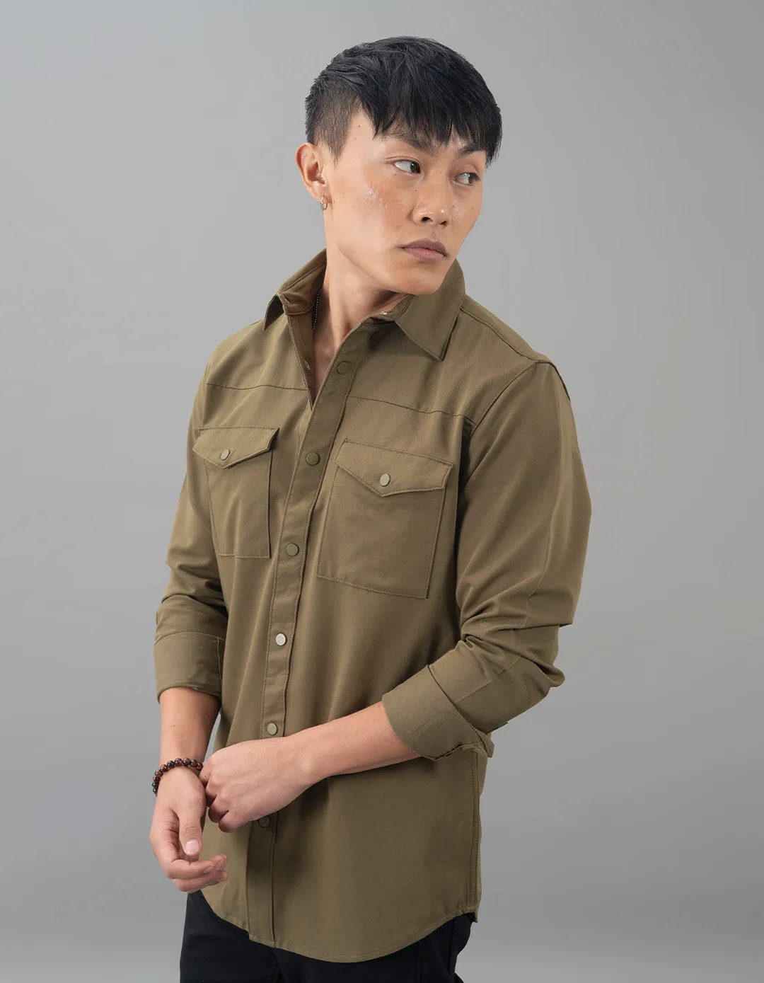Olive Full Sleeves Solid Shirt