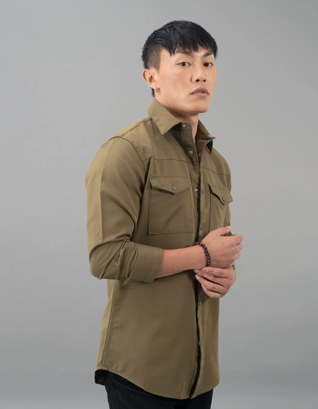 Olive Full Sleeves Solid Shirt