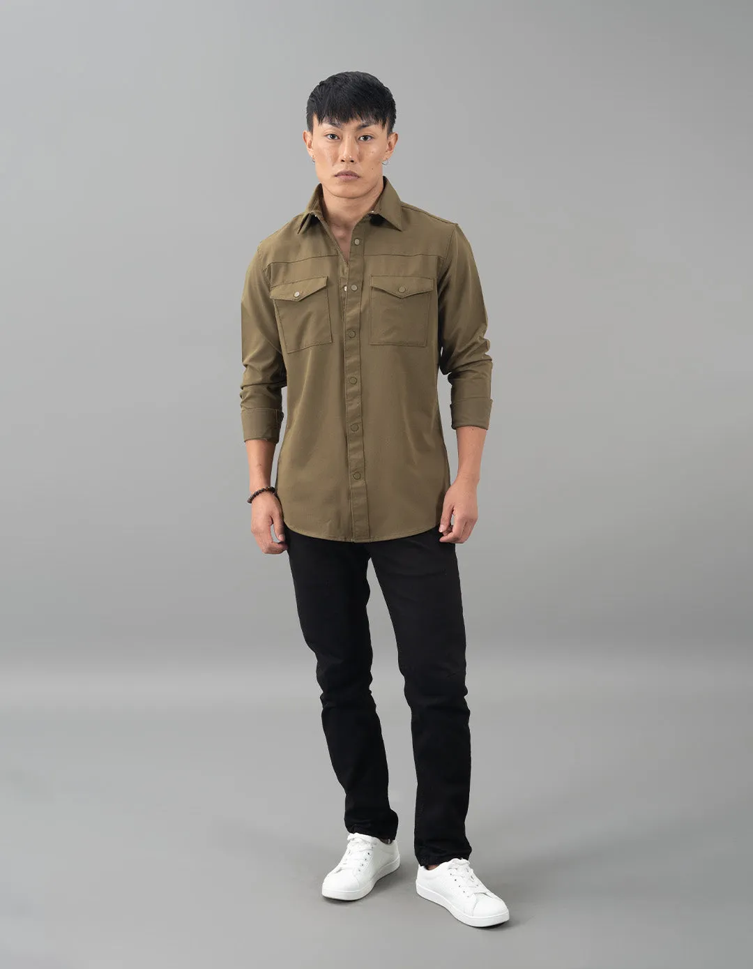 Olive Full Sleeves Solid Shirt