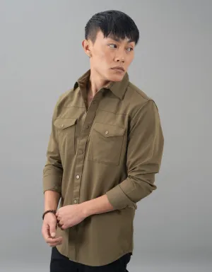 Olive Full Sleeves Solid Shirt