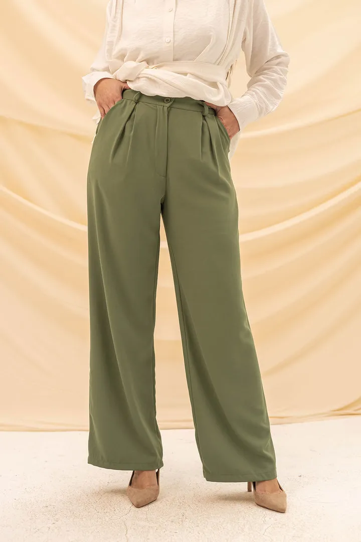 Olive Wide Leg Formal Pants