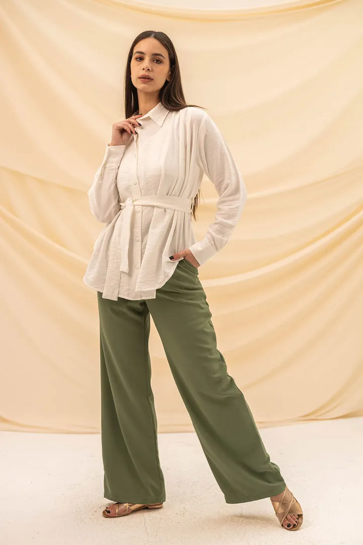 Olive Wide Leg Formal Pants