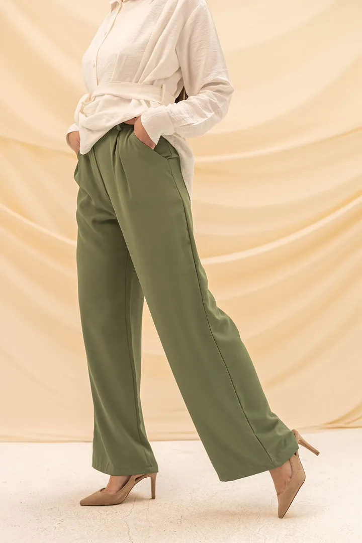 Olive Wide Leg Formal Pants