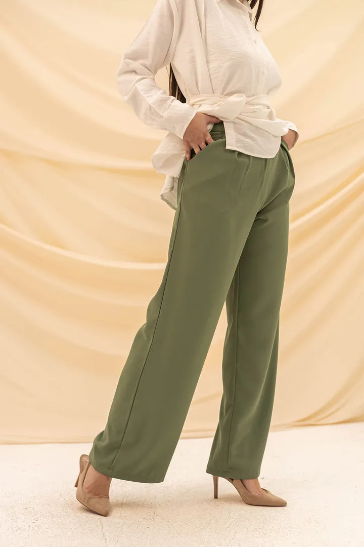 Olive Wide Leg Formal Pants