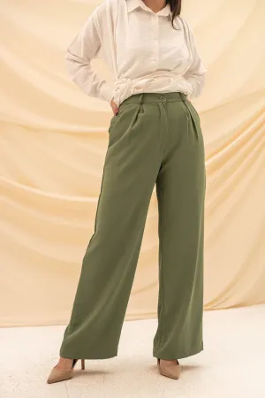 Olive Wide Leg Formal Pants