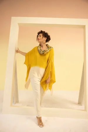OMBRE YELLOW COWL NECK TOP WITH PANTS