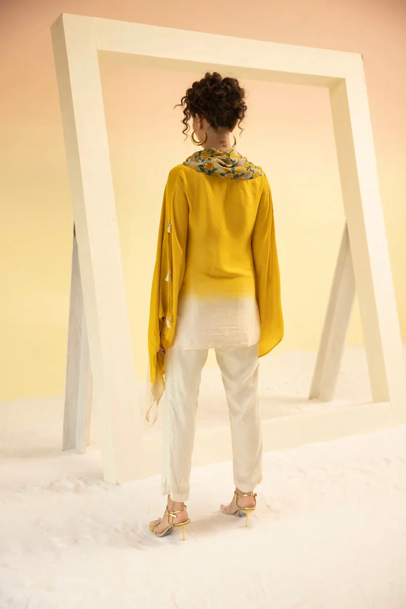 OMBRE YELLOW COWL NECK TOP WITH PANTS