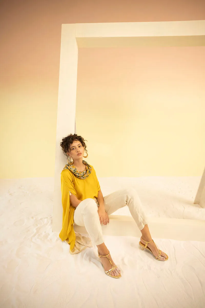 OMBRE YELLOW COWL NECK TOP WITH PANTS