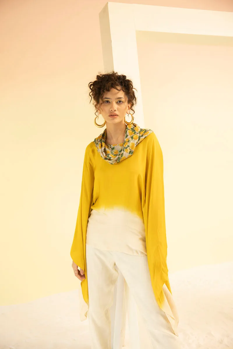 OMBRE YELLOW COWL NECK TOP WITH PANTS