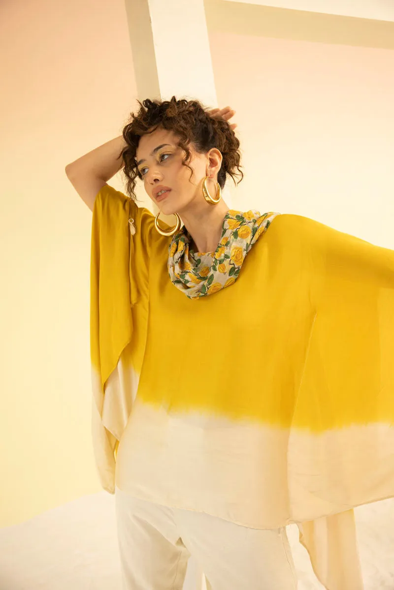 OMBRE YELLOW COWL NECK TOP WITH PANTS