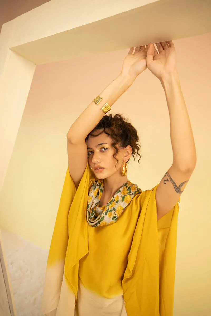 OMBRE YELLOW COWL NECK TOP WITH PANTS