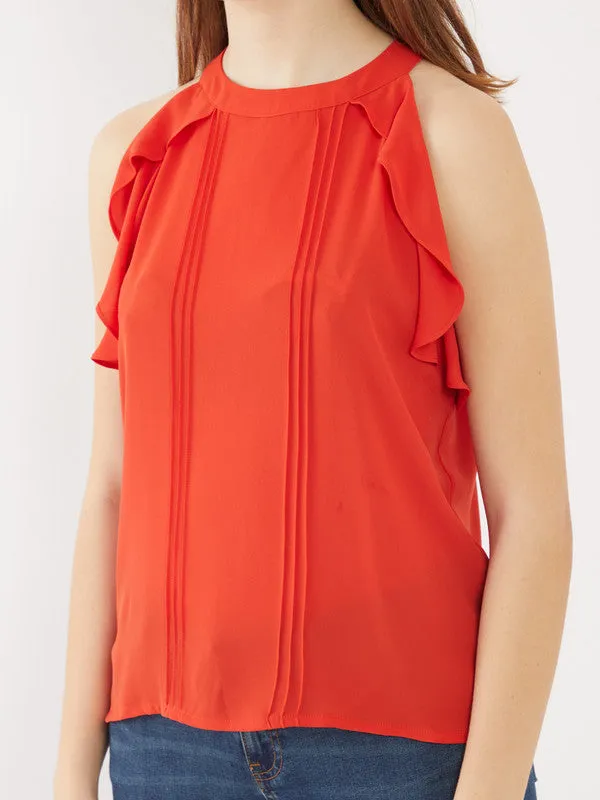 Orange Solid Halter Neck Top