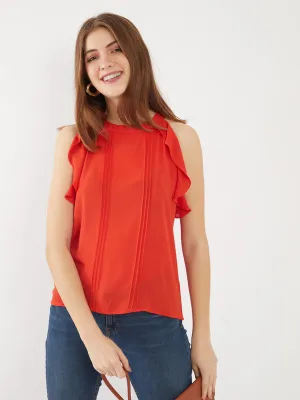 Orange Solid Halter Neck Top