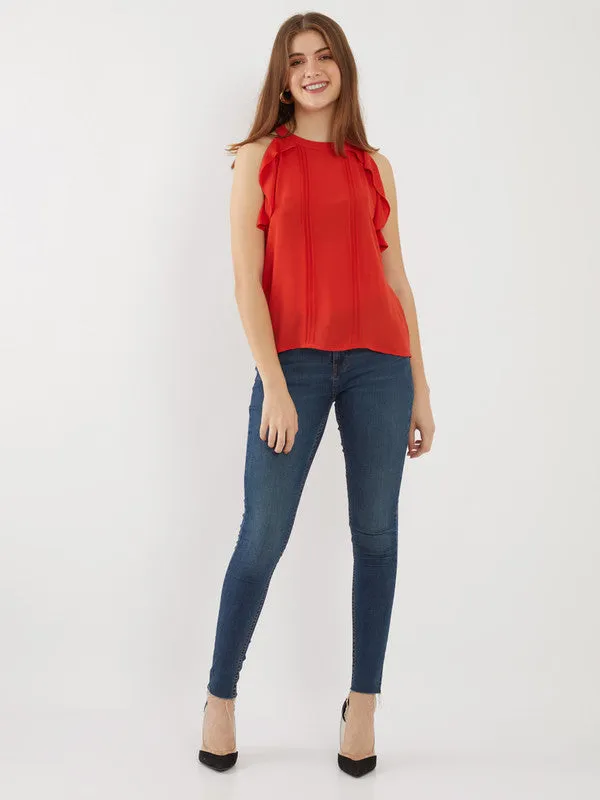 Orange Solid Halter Neck Top
