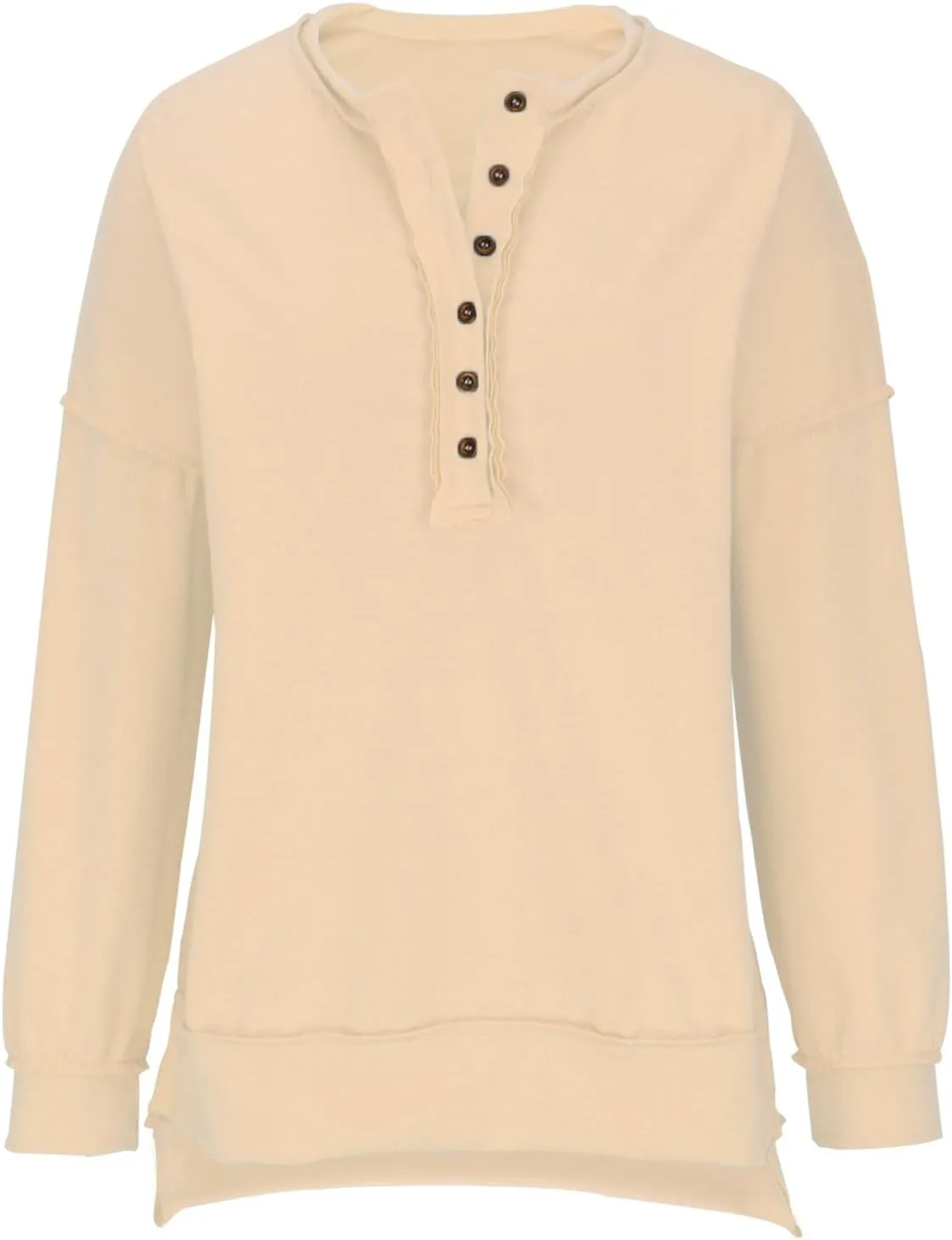 Oversized Sweatshirts for Women Loose Fit Button Henley Neck Pullover Casual Solid Pullover Long Sleeve Tunic Top