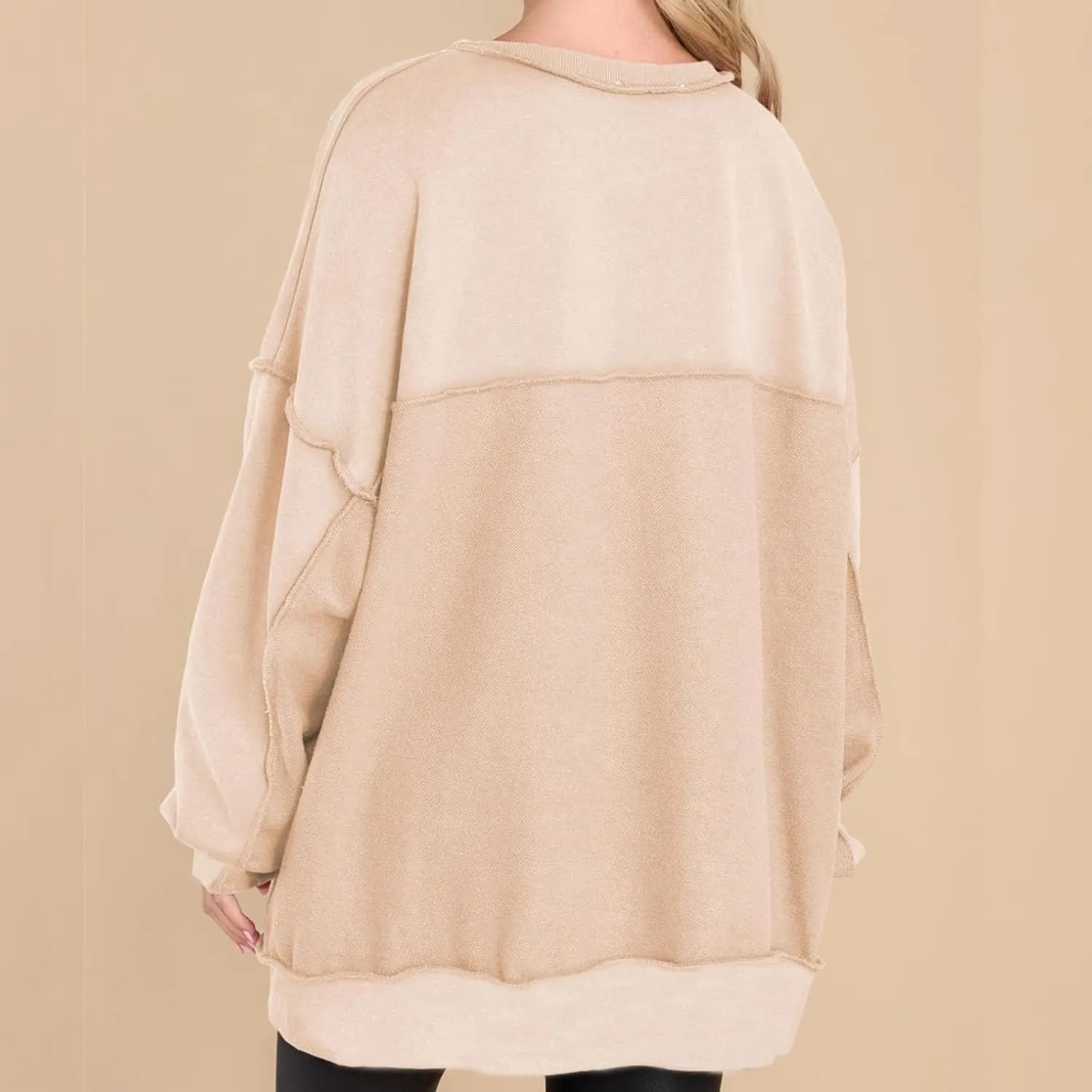 Oversized Sweatshirts for Women Loose Fit Button Henley Neck Pullover Casual Solid Pullover Long Sleeve Tunic Top
