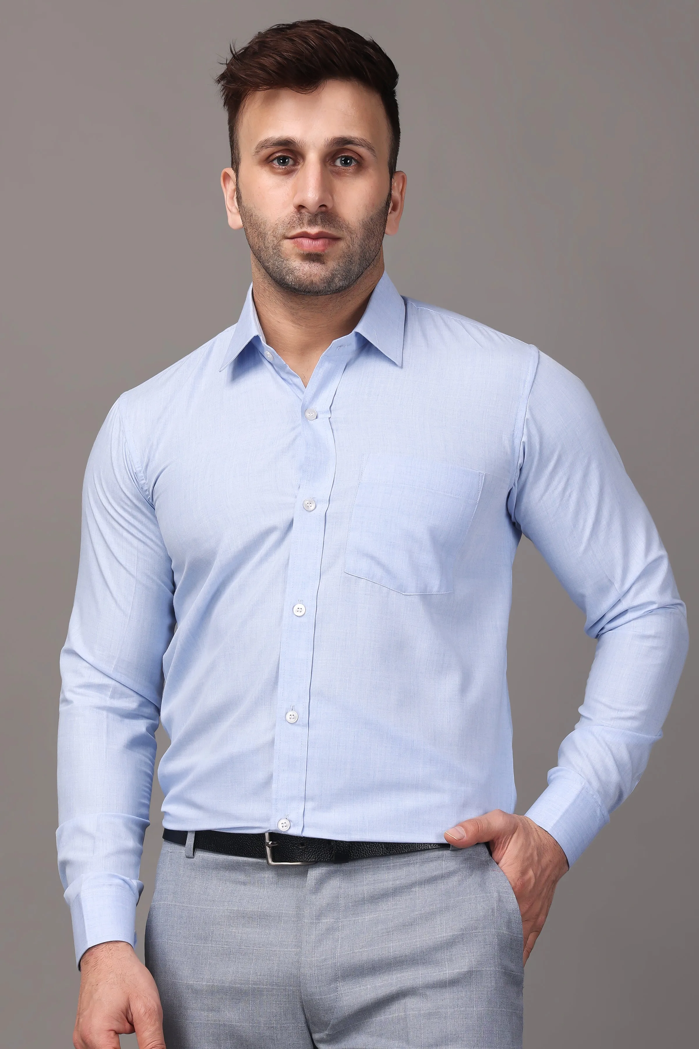 Perfect Blue Solid Cotton Shirt