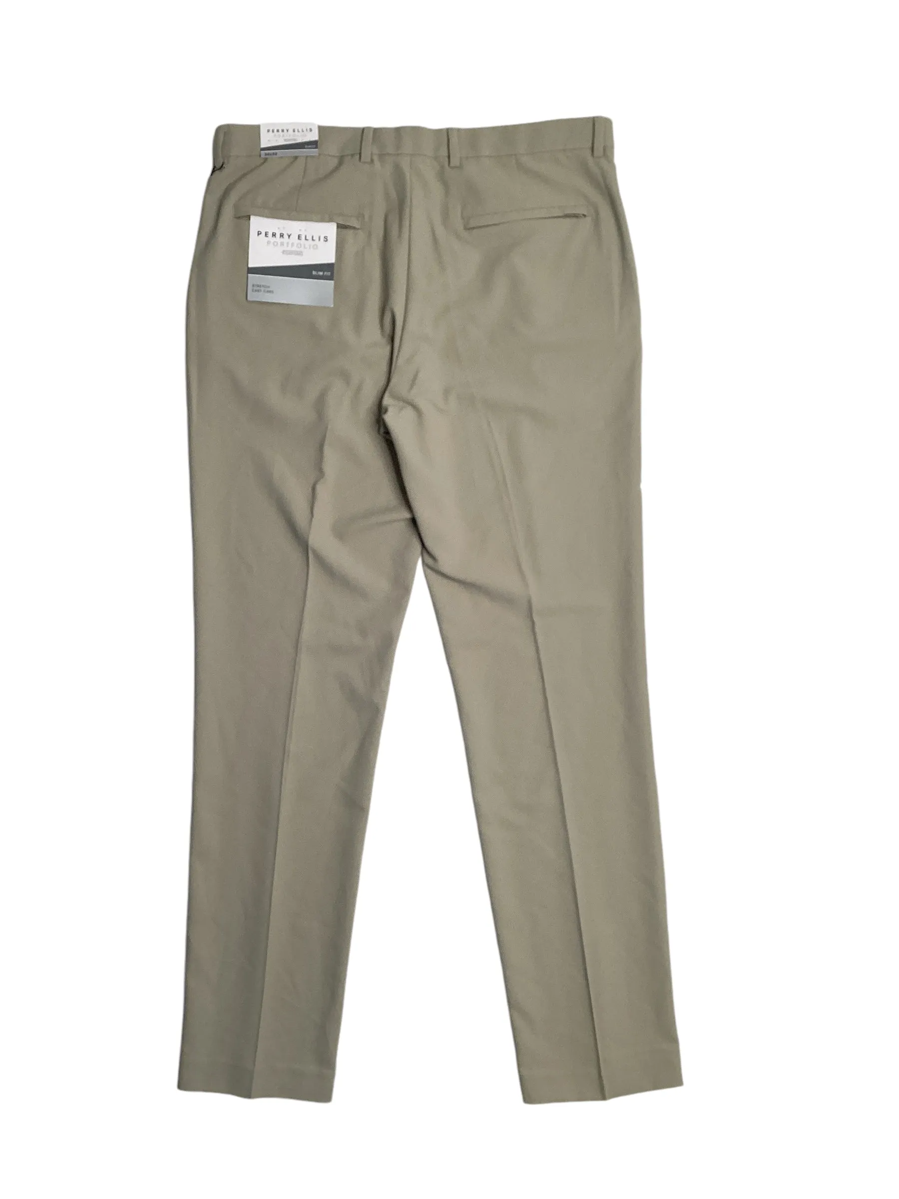Perry Ellis Portfolio Mens Slim Fit Golf Pants Aluminum Beige 33 x 32