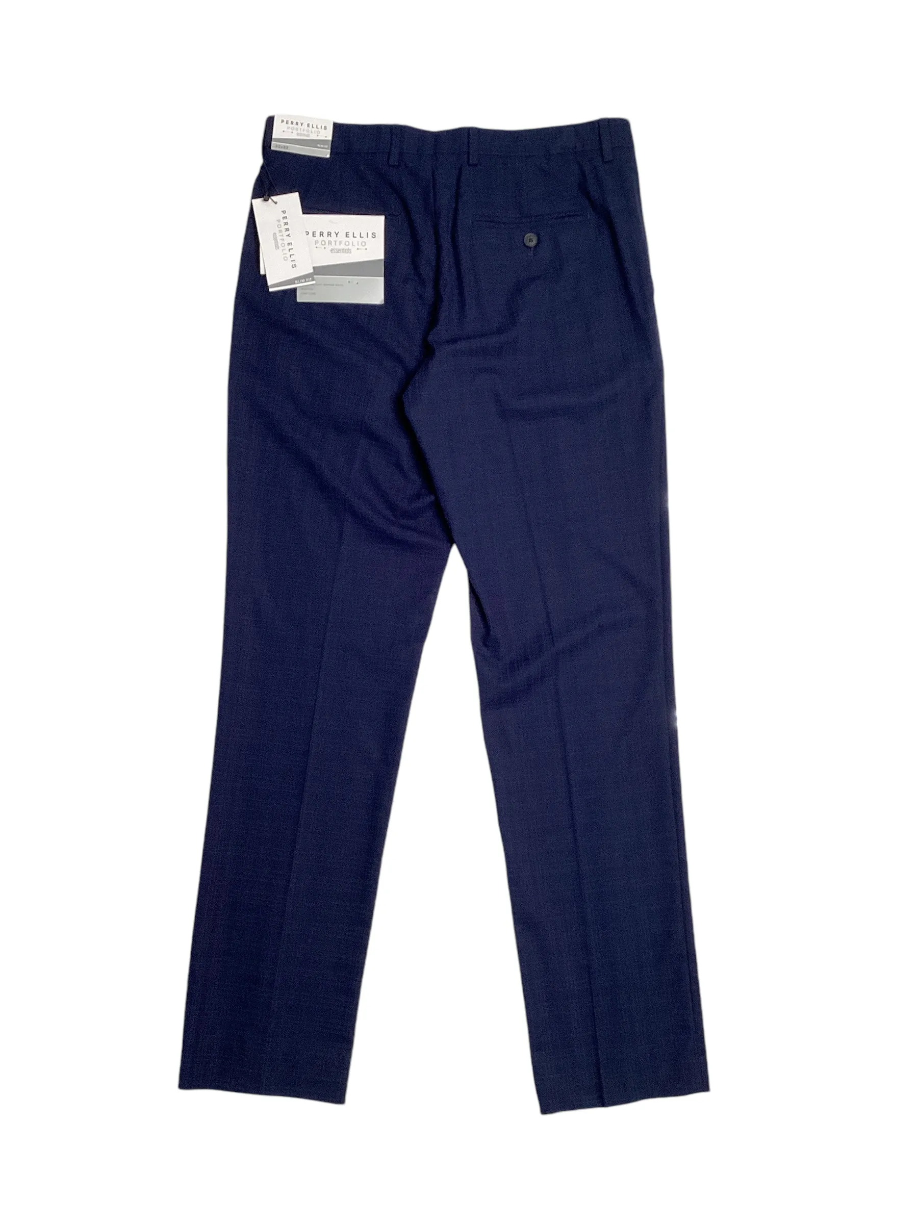 Perry Ellis Portfolio Mens Slim Fit Solid Stretch Pants Navy Blue 34 x 32