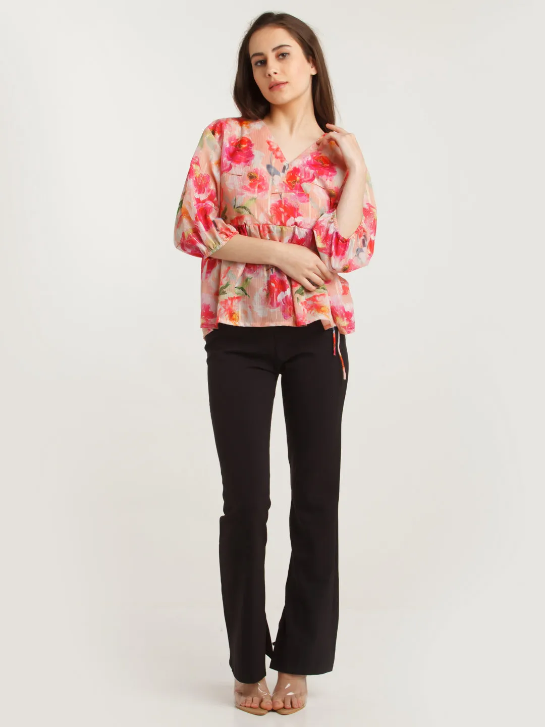 Pink Printed Wrap Top