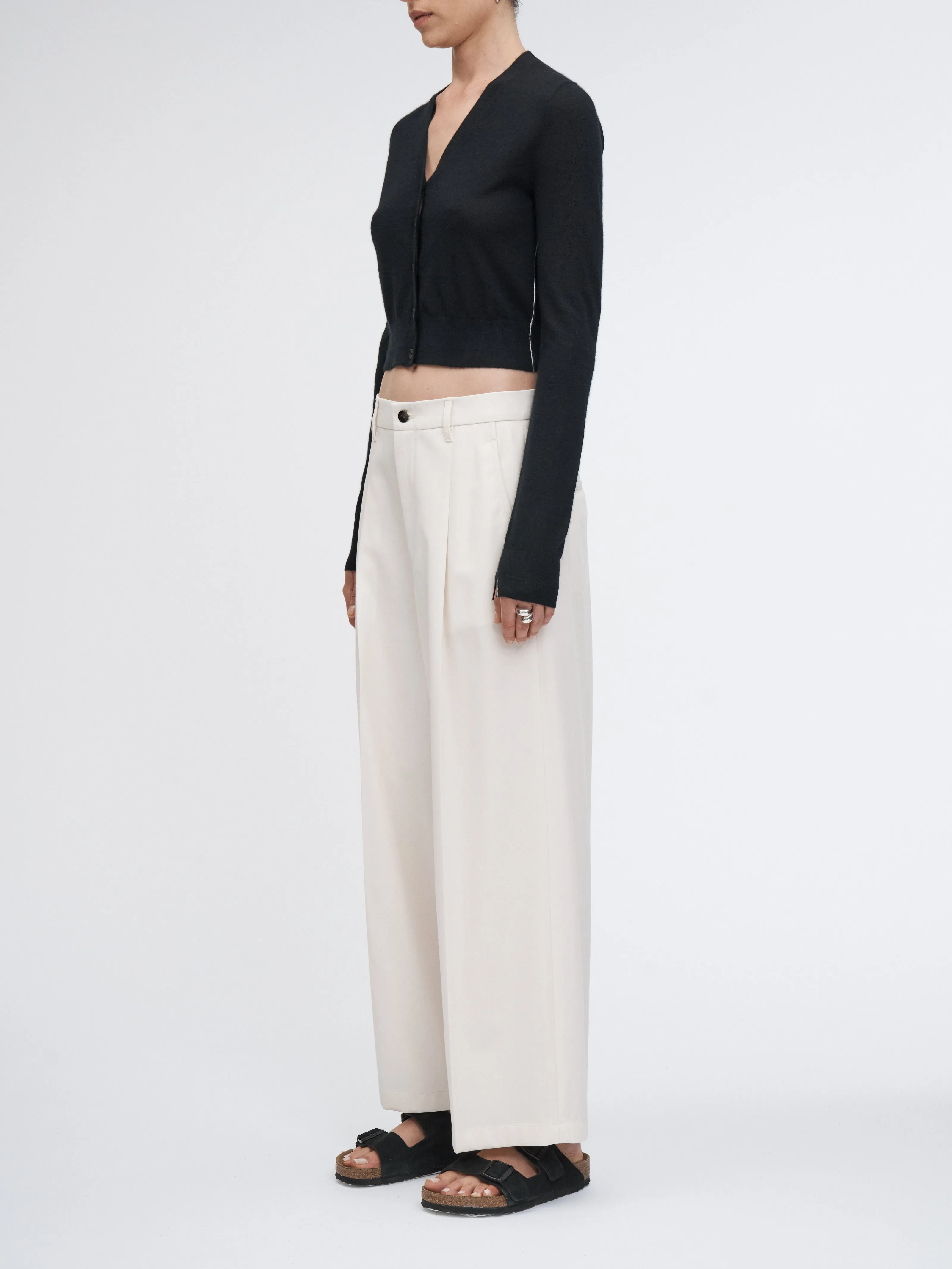 Pleat Front Wide Leg Crop in Ivory