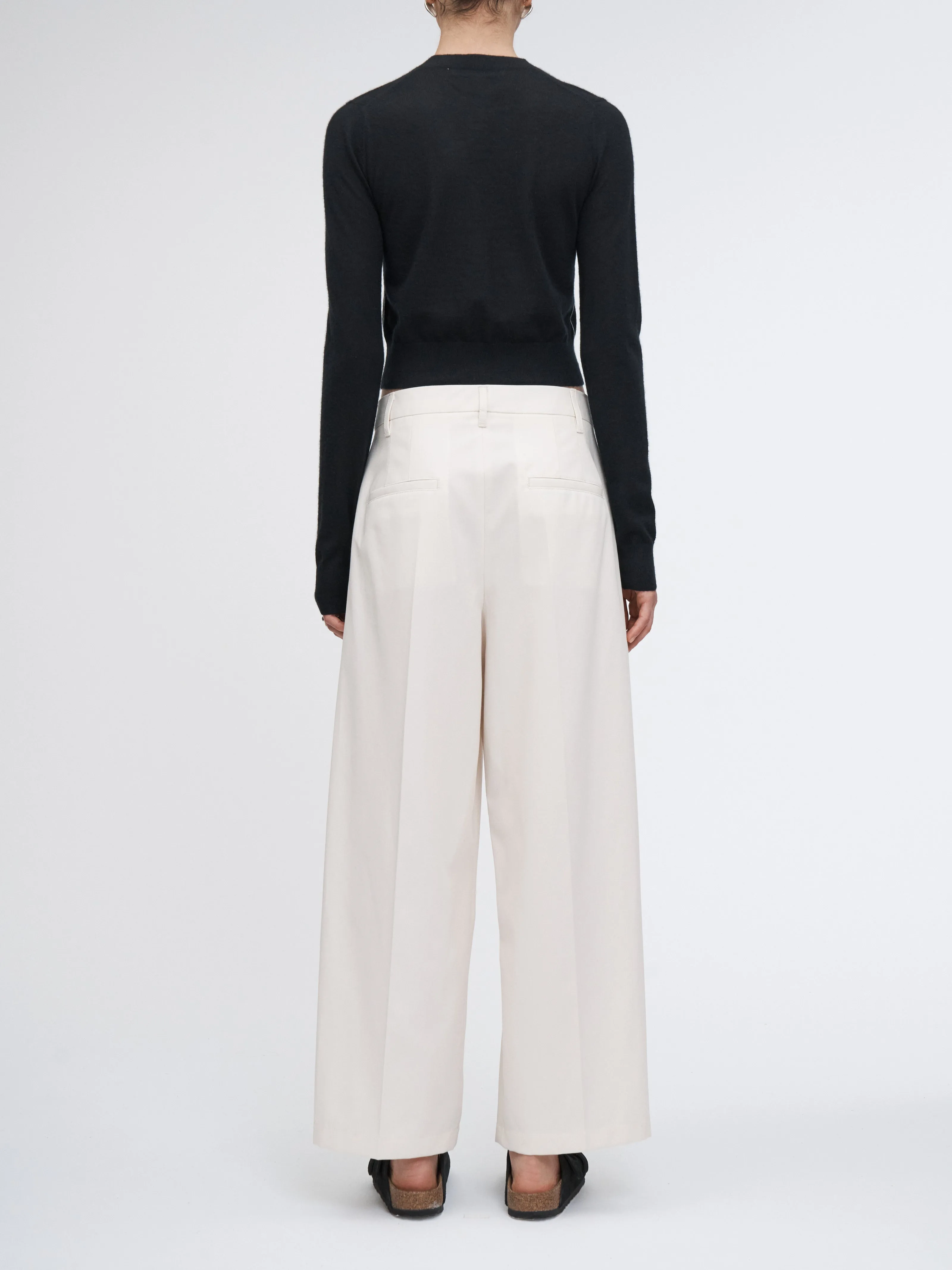 Pleat Front Wide Leg Crop in Ivory