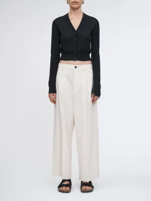 Pleat Front Wide Leg Crop in Ivory