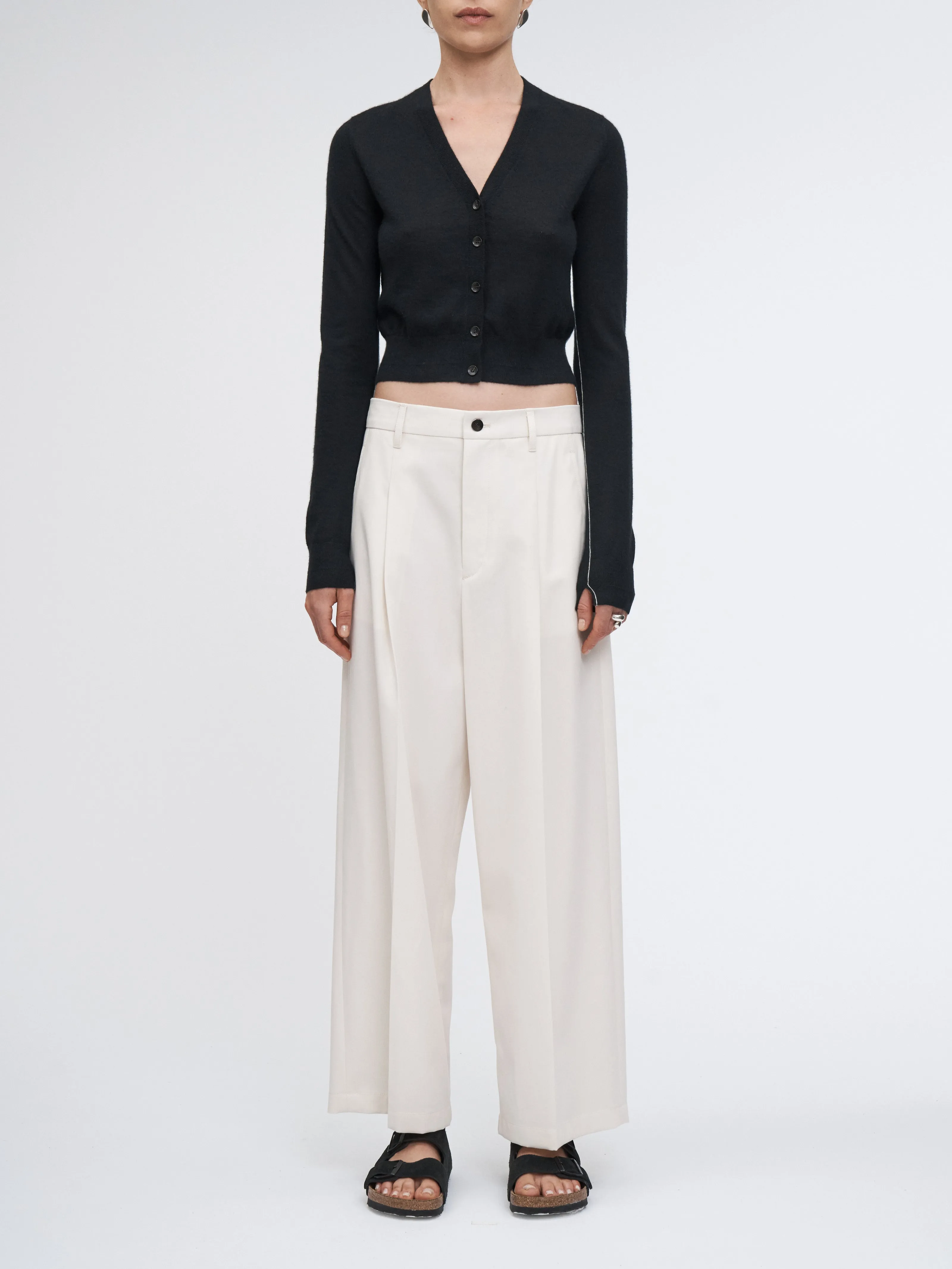 Pleat Front Wide Leg Crop in Ivory