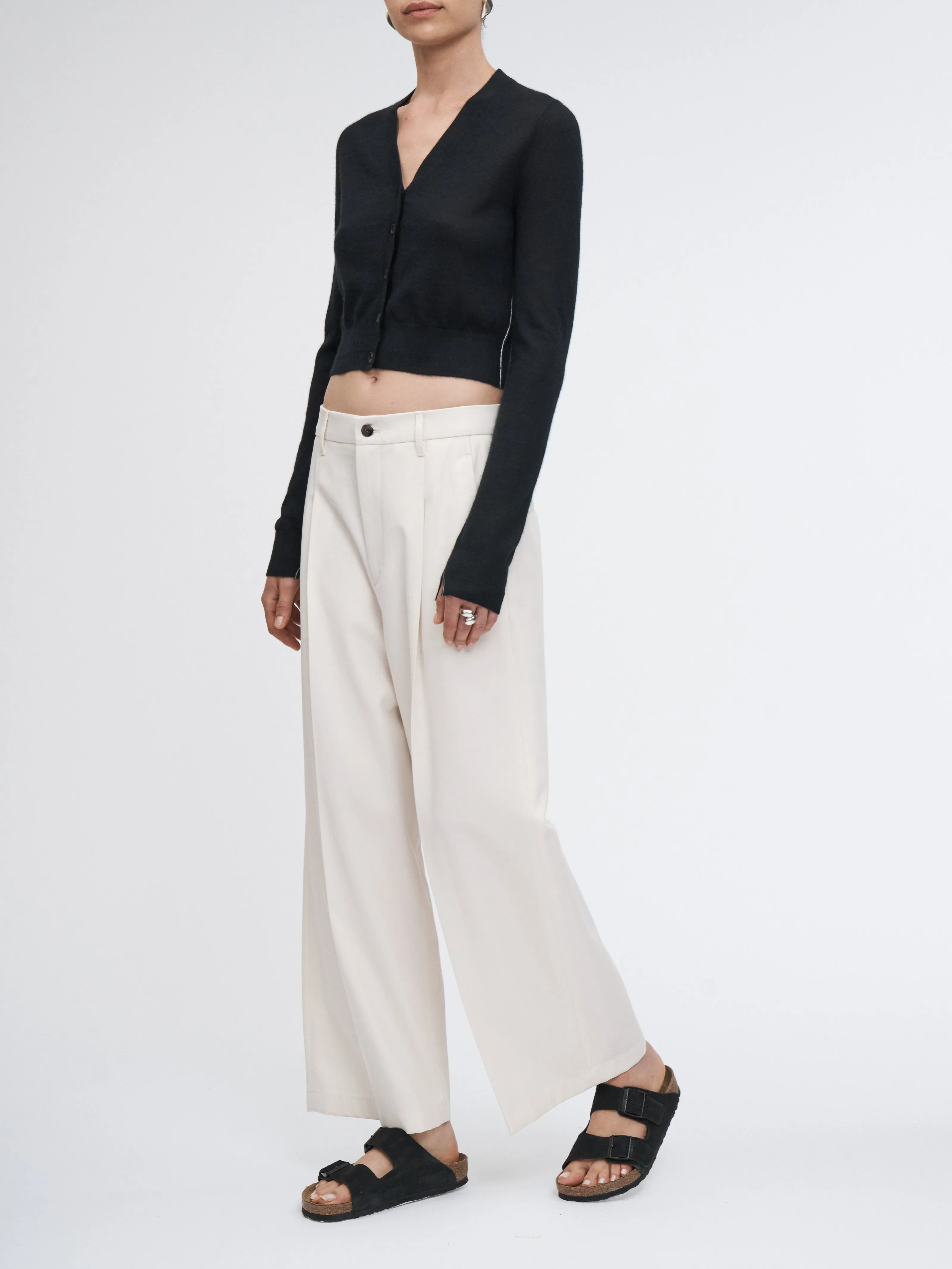 Pleat Front Wide Leg Crop in Ivory