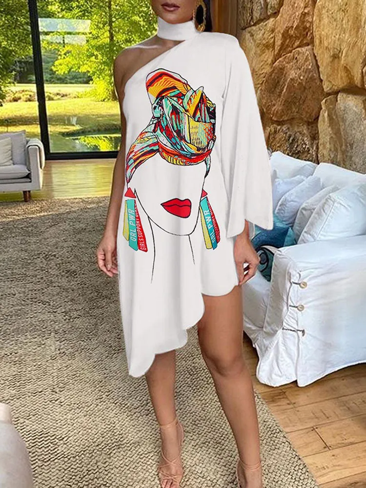 Printed Off Graceful Shoulder Slit Tops
