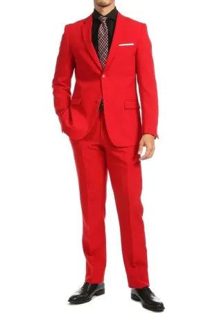 "Apollo King Men's Red Poplin 2-Button Modern Fit Suit"