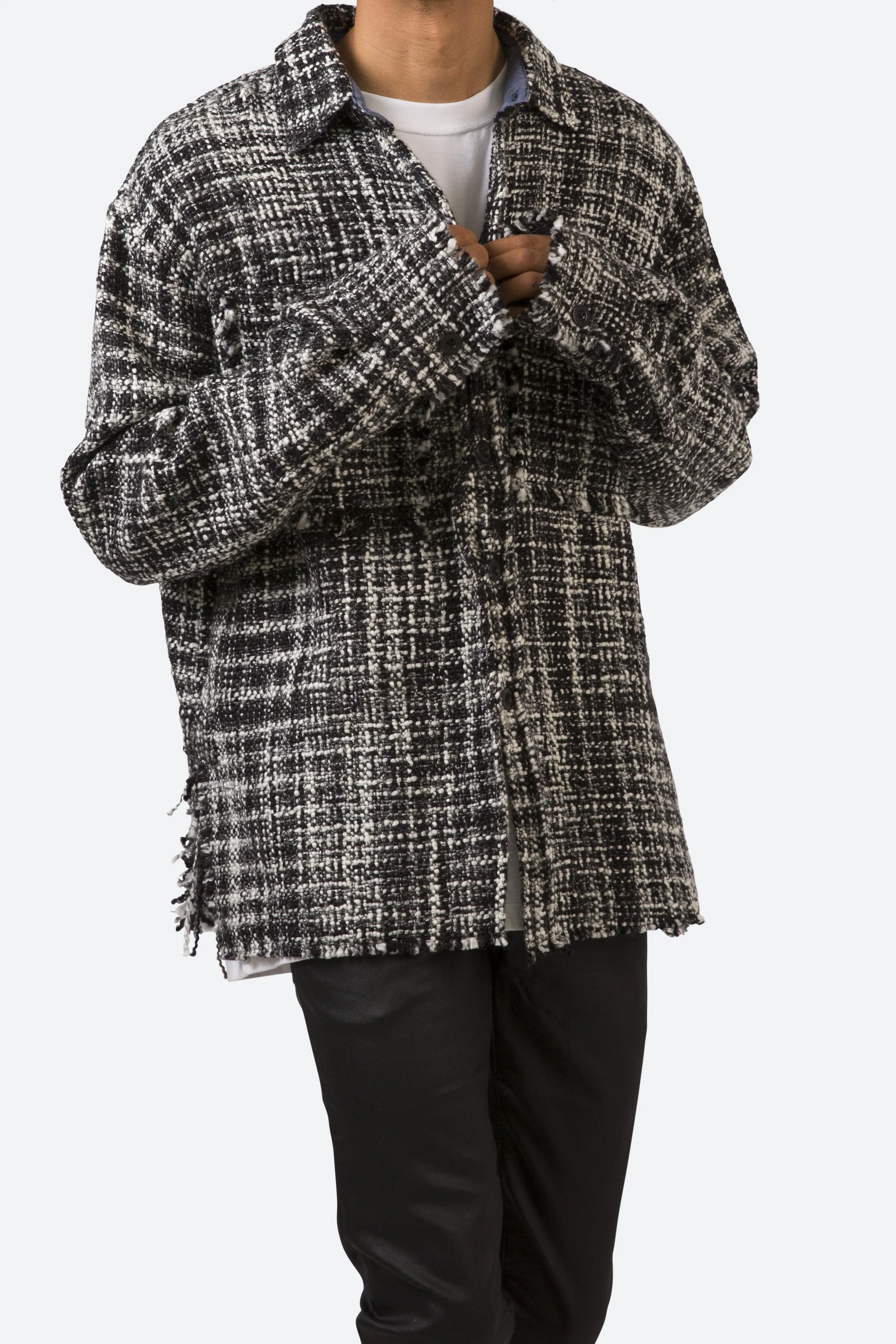 Raw Edge Flannel Shirt - Black/White