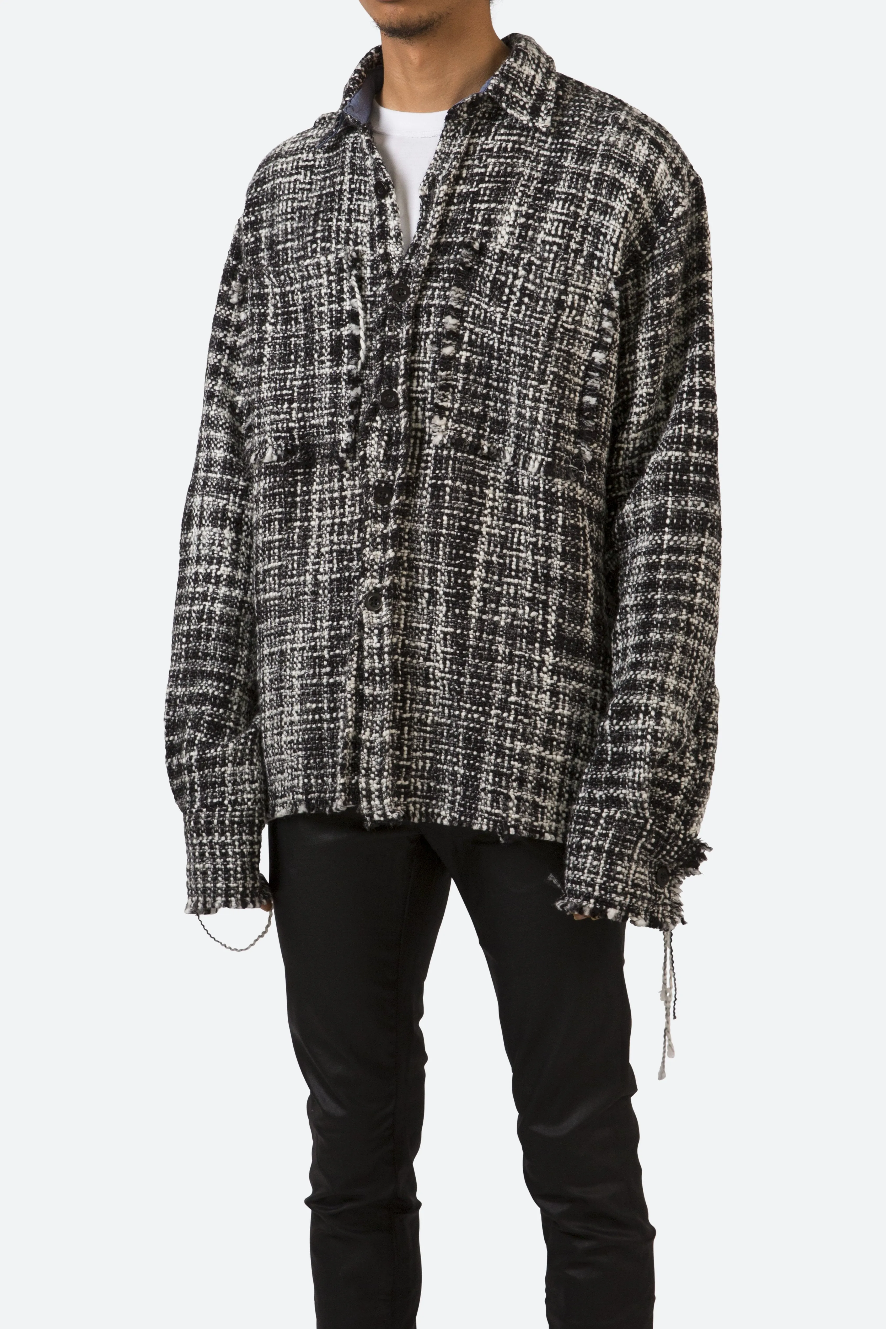 Raw Edge Flannel Shirt - Black/White