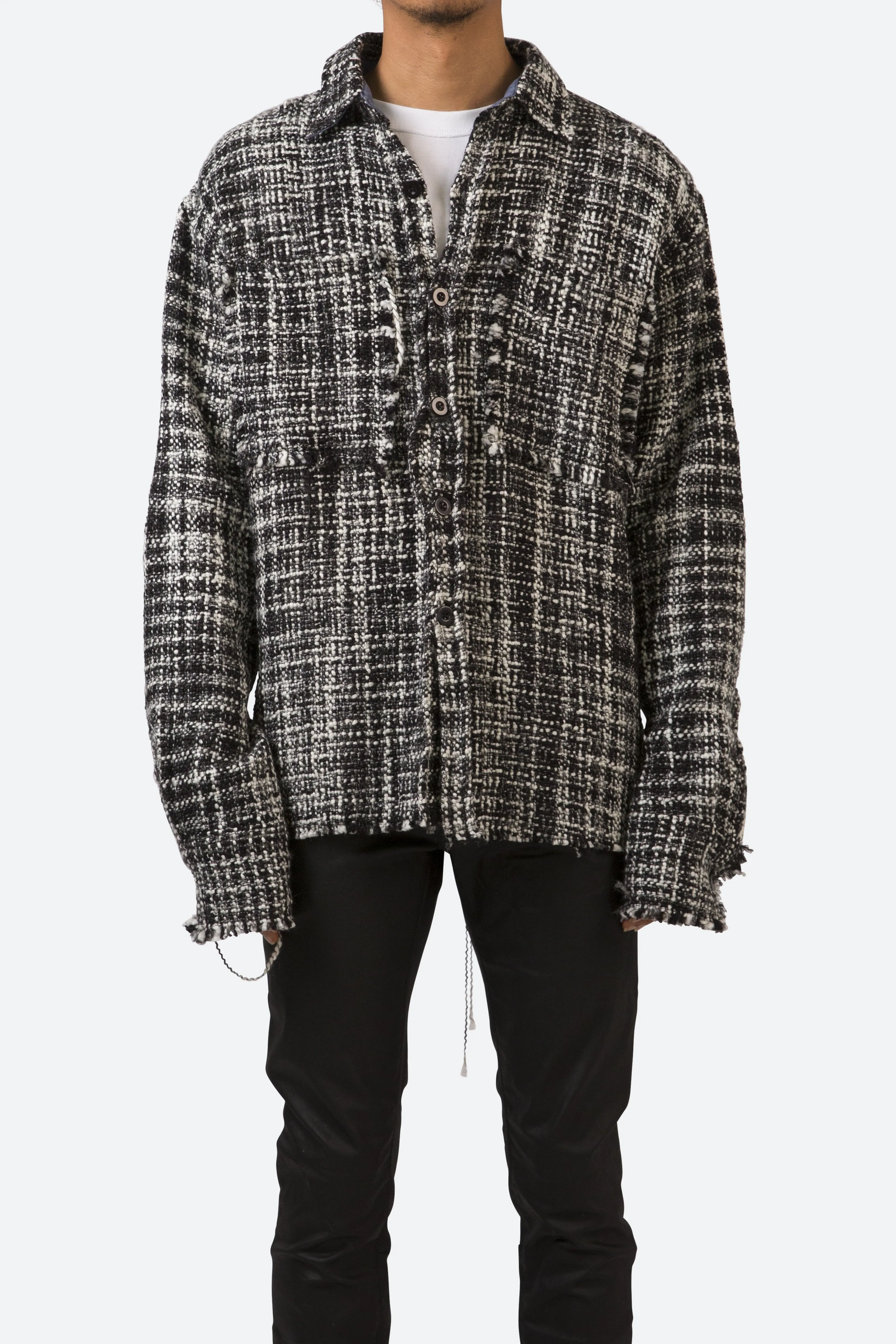 Raw Edge Flannel Shirt - Black/White
