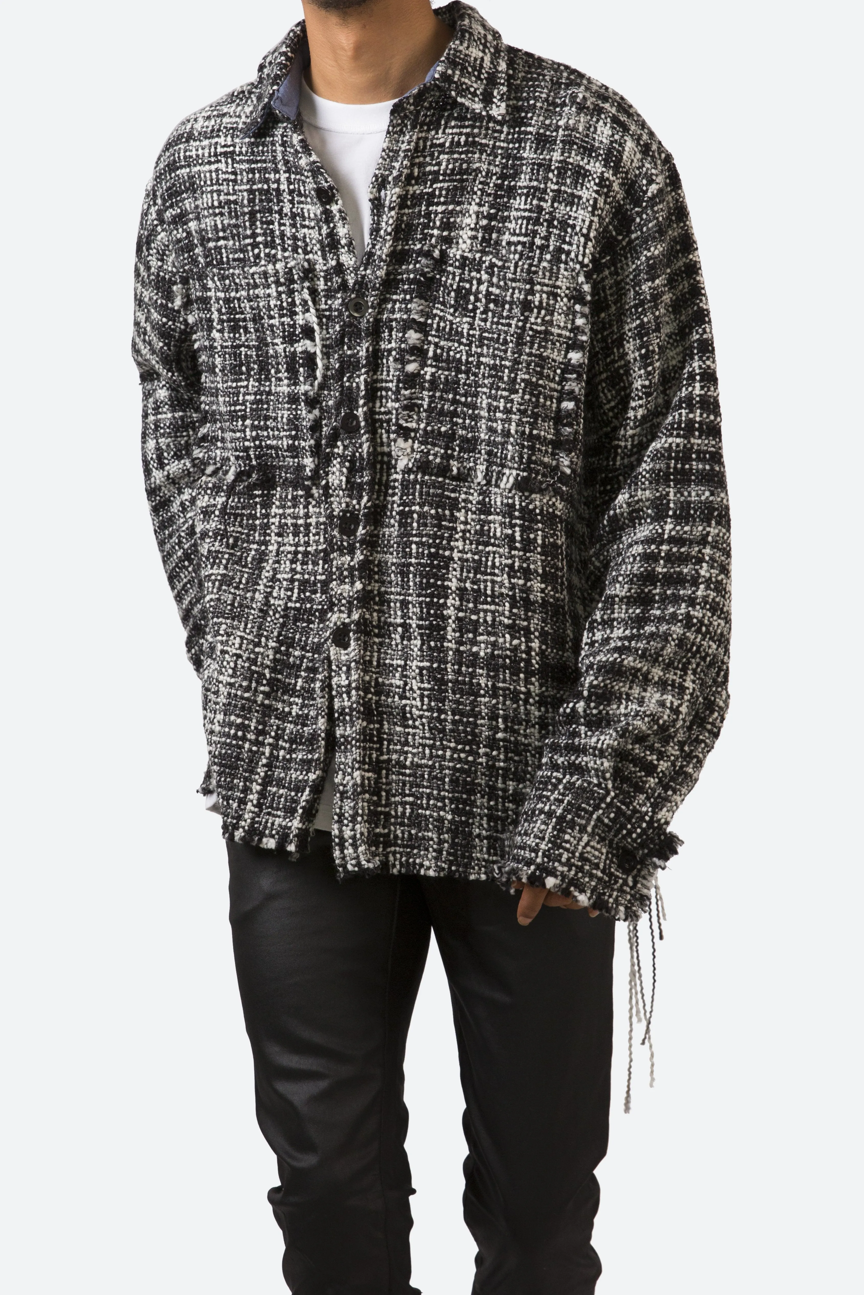 Raw Edge Flannel Shirt - Black/White