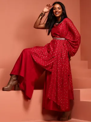 Red Printed Stylish Kurta Palazzo Set